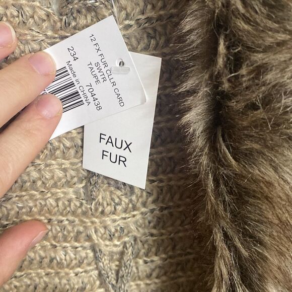 Song n Spirit faux fur collared cardigan womens large tan brown NWT - Picture 4 of 9